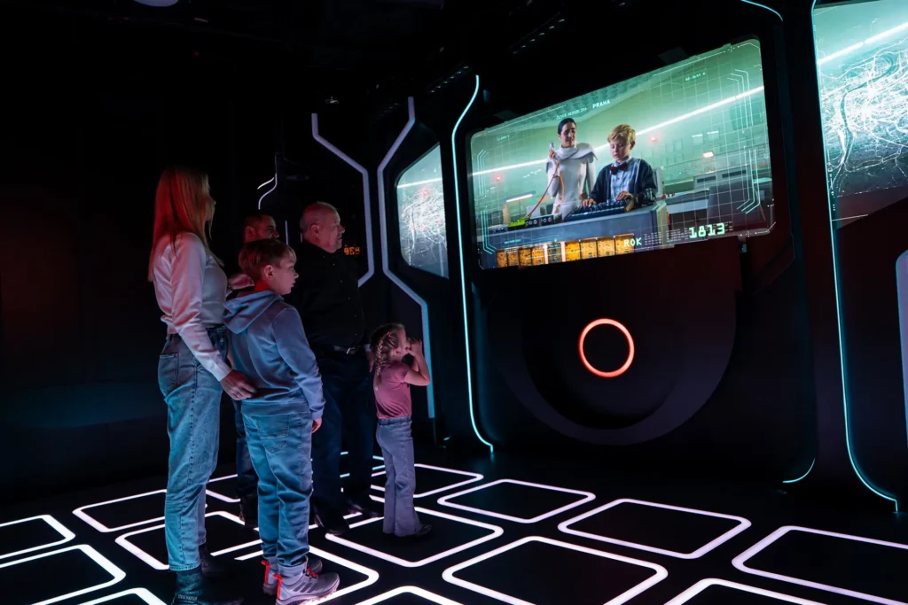 Visitors entering the Time Machine
